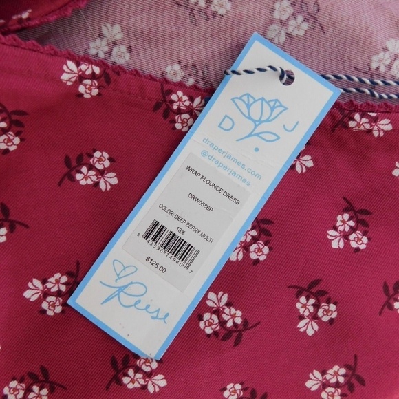 NWT!! DRAPER JAMES Wrap Flounce Dress Deep Berry Floral Flutter Pink Size 18 - Picture 13 of 16